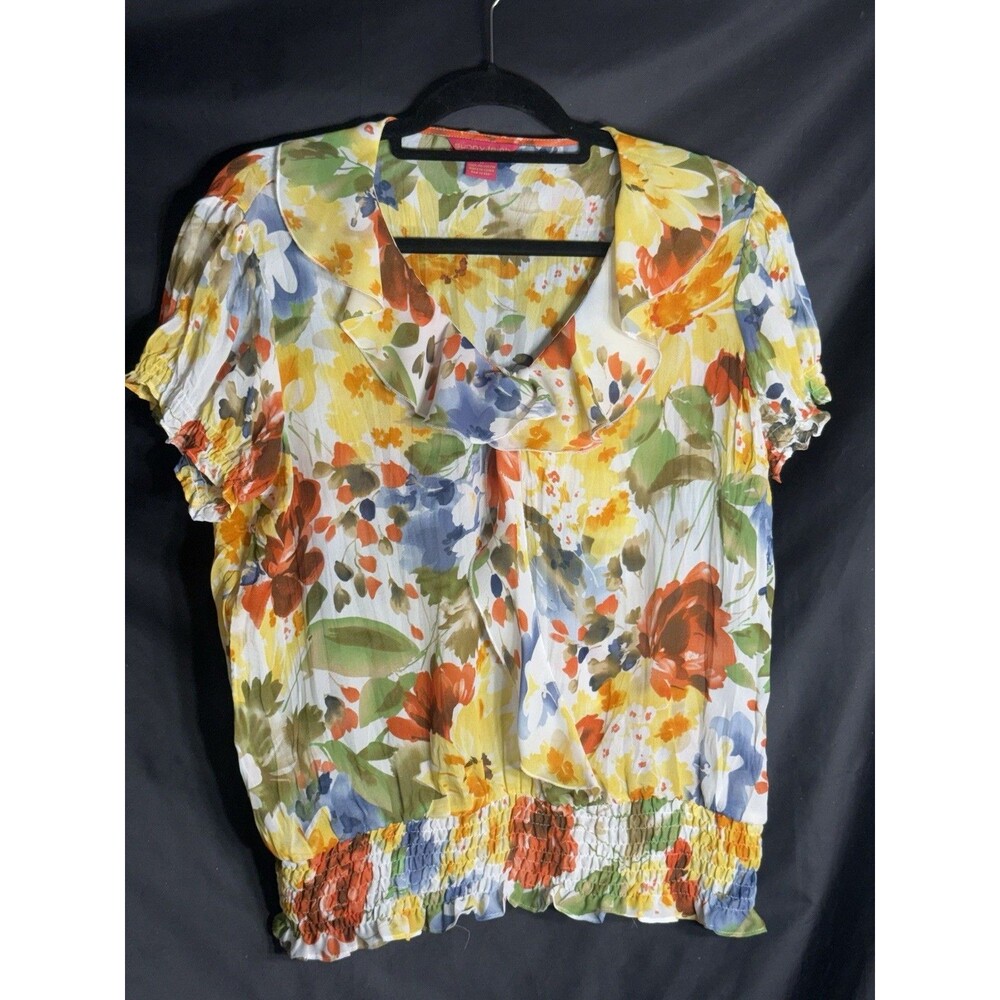 Sunny Leigh Women's Wrap Shirt Blouse Ruffle Front Lightweight Size Medium